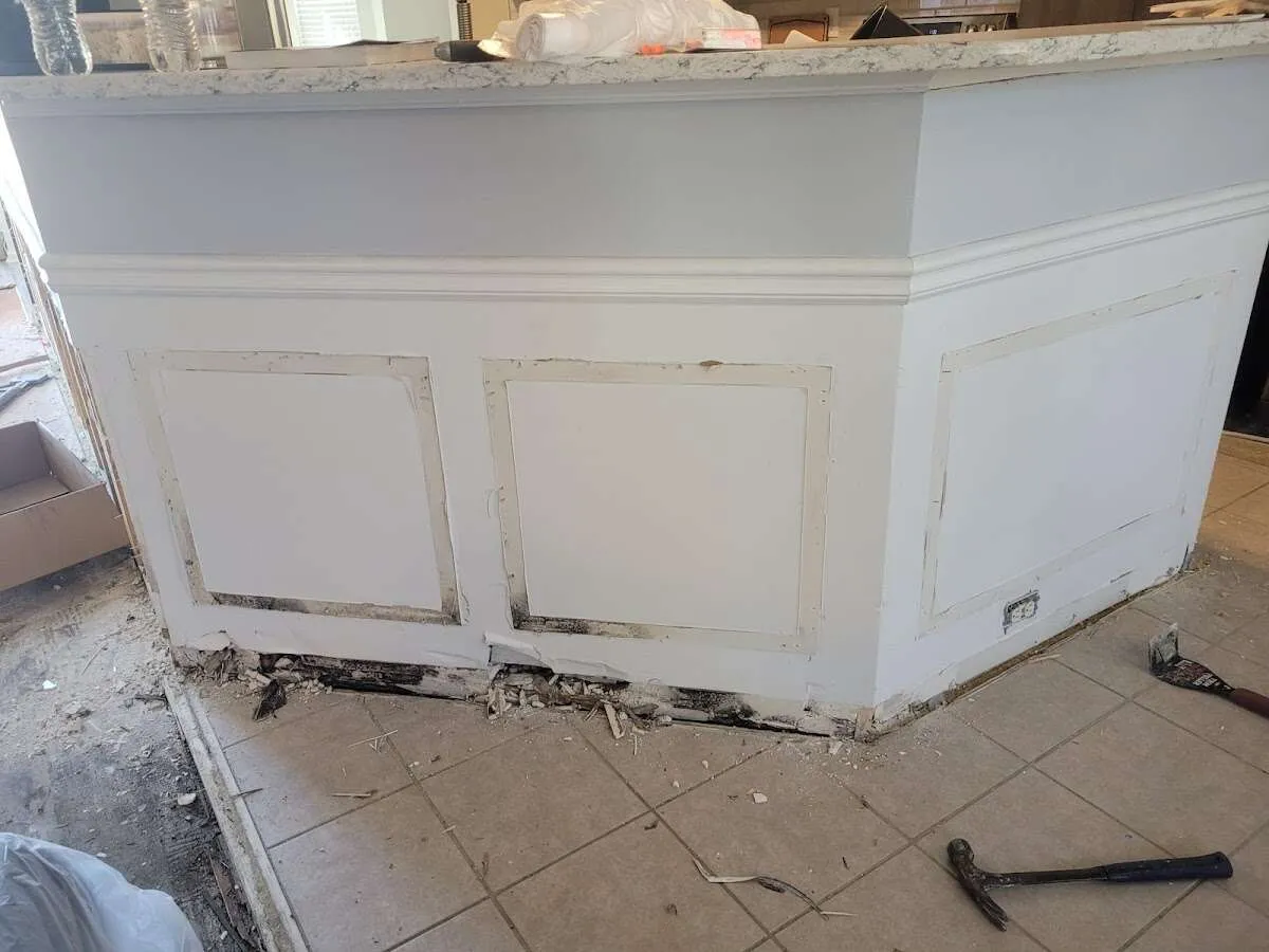 Water damage and mold on kitchen during Storm Damage Restoration in Riverside